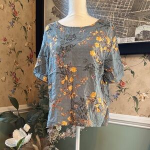 Chic Floral Women's Blouse - Blue and Orange